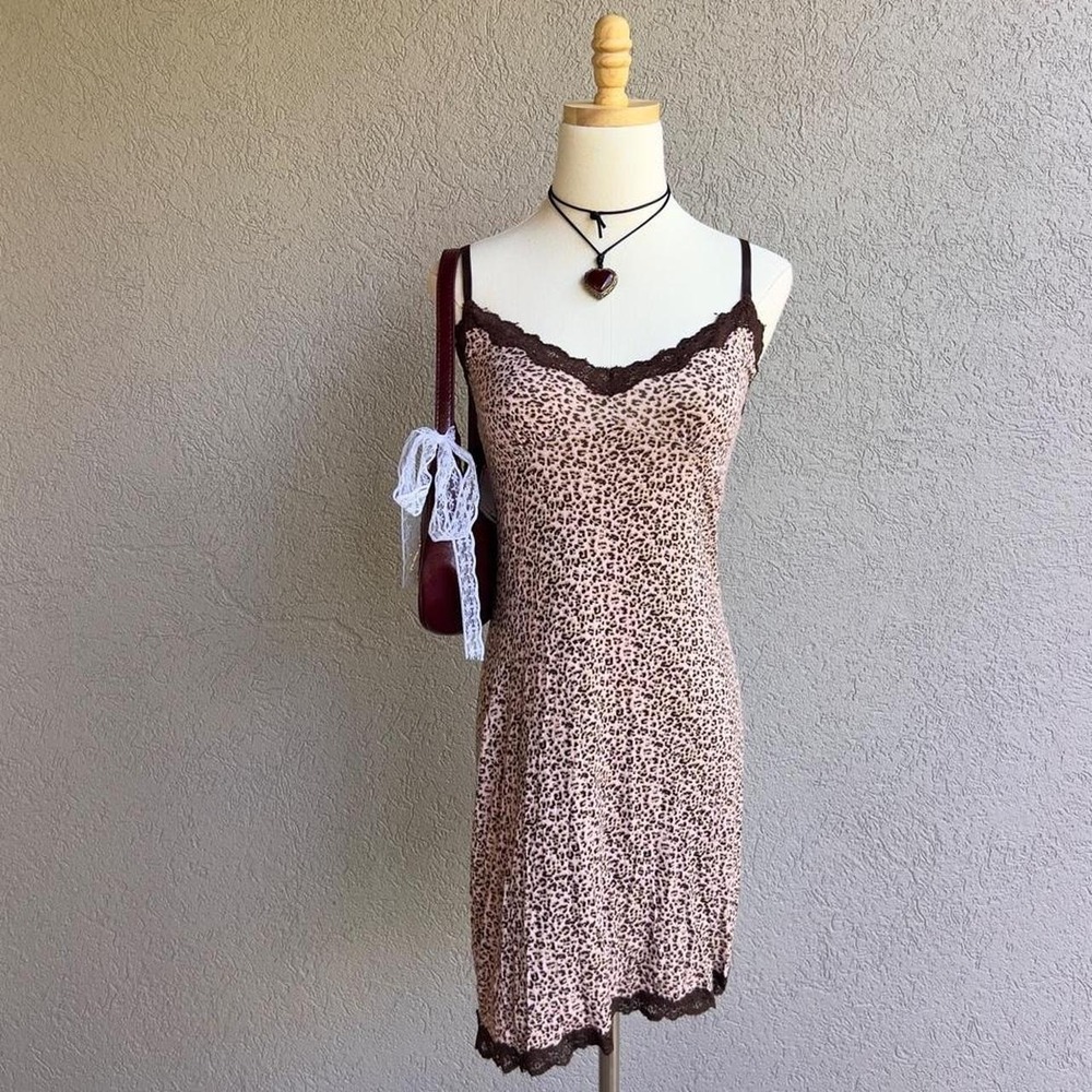 Y2K P.J. Salvage Leopard Mini Slip Dress Lingerie w/ Lace Size Medium